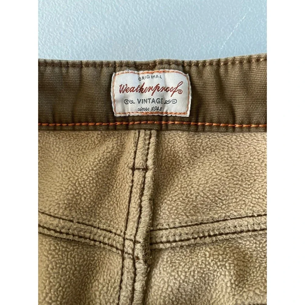 Weatherproof Vintage Mens Fleece Lined Canvas Utility Pants Sz 36x30 Brown